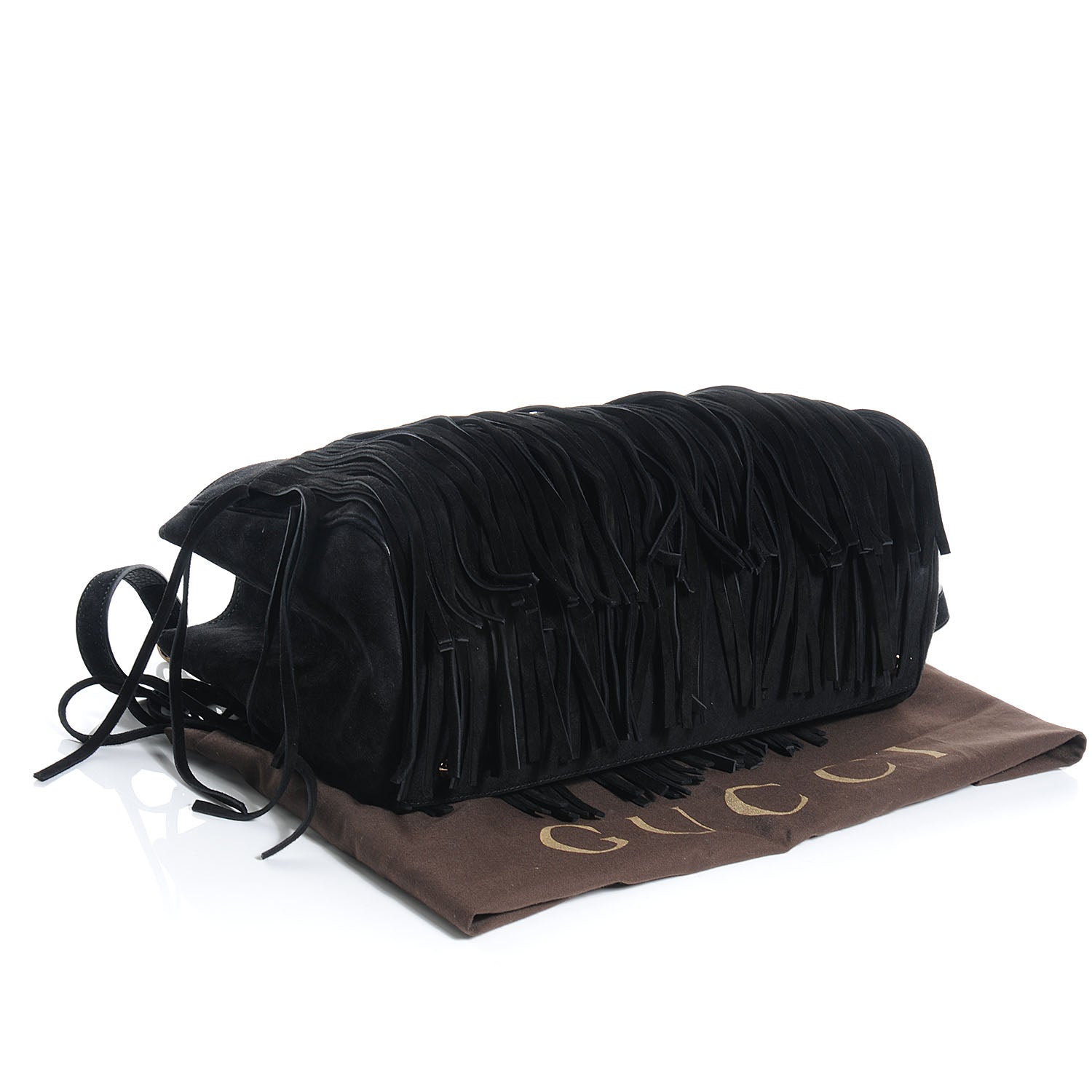 Gucci Suede Bamboo Fringe Medium Shopper Tote Black 4 of 7
