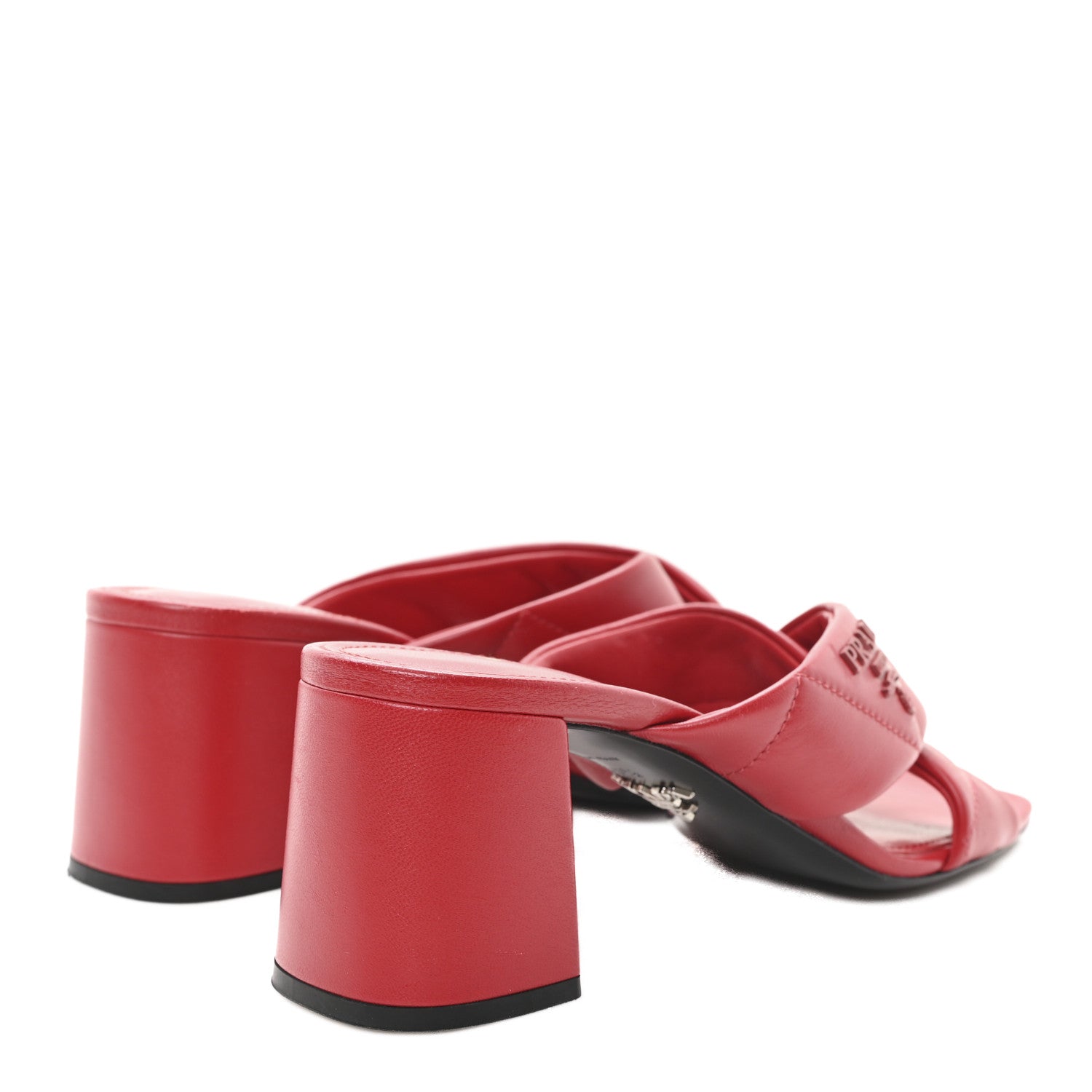 靴 99SS PRADA square toe leather mules red Prada Nappa Logo Quilted Crisscross 65mm Block Heel Slide Sandals