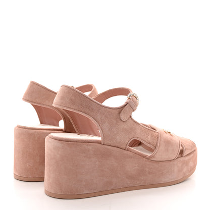 Chanel Suede Calfskin Peep Toe Wedge Sandals 39 Light Pink 4 of 13