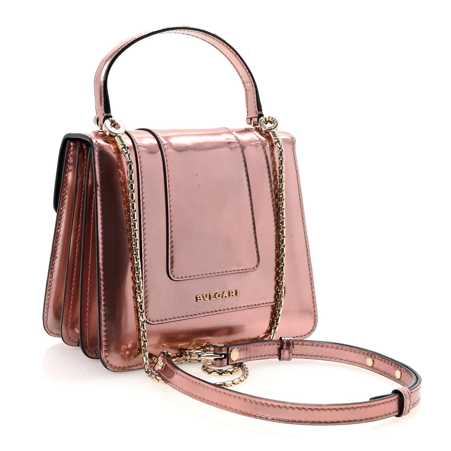 Bulgari Metallic Calfskin Serpenti Forever Top Handle Rose Quartz 3 of 9