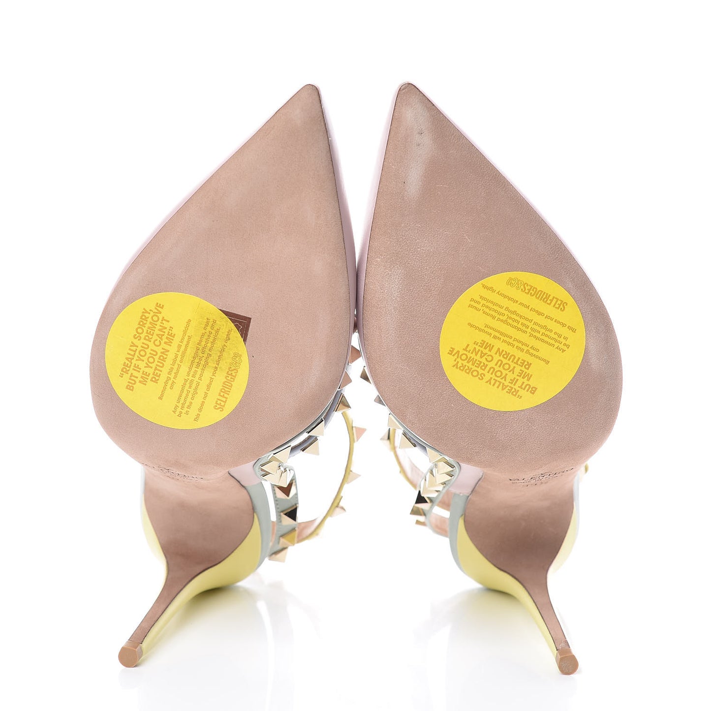 Nappa Watercolor Rockstud Ankle Strap 100mm Pumps 39.5 Rose Green Yellow Sky