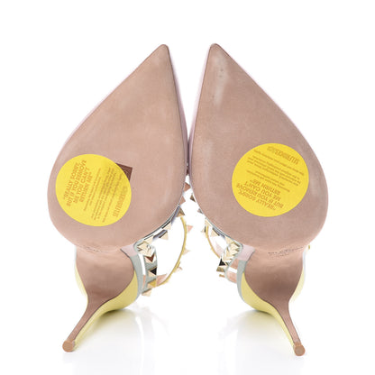 Valentino Garavani Nappa Watercolor Rockstud Ankle Strap 100mm Pumps 39.5 Rose Green Yellow Sky 5 of 10