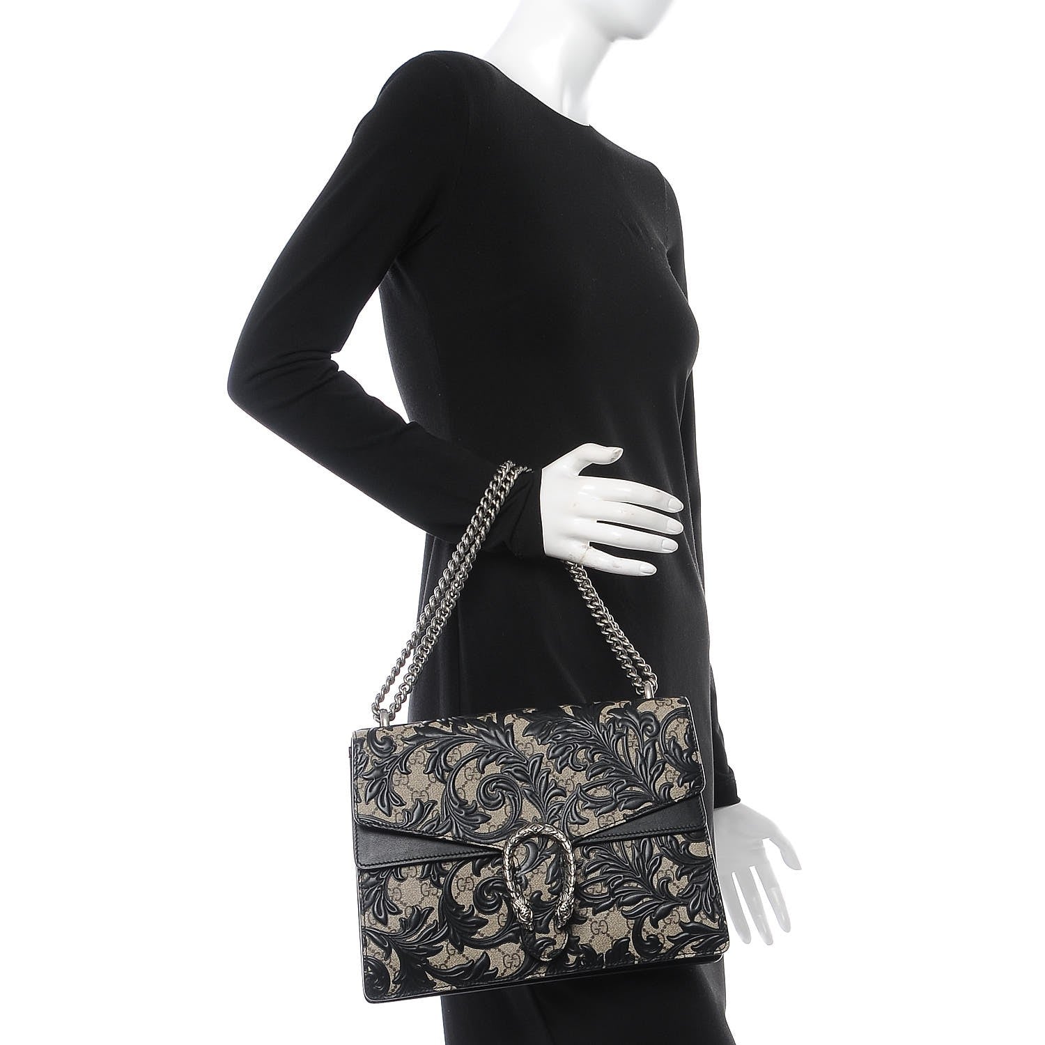 Gucci GG Supreme Monogram Arabesque Medium Dionysus Shoulder Bag Black 2 of 7