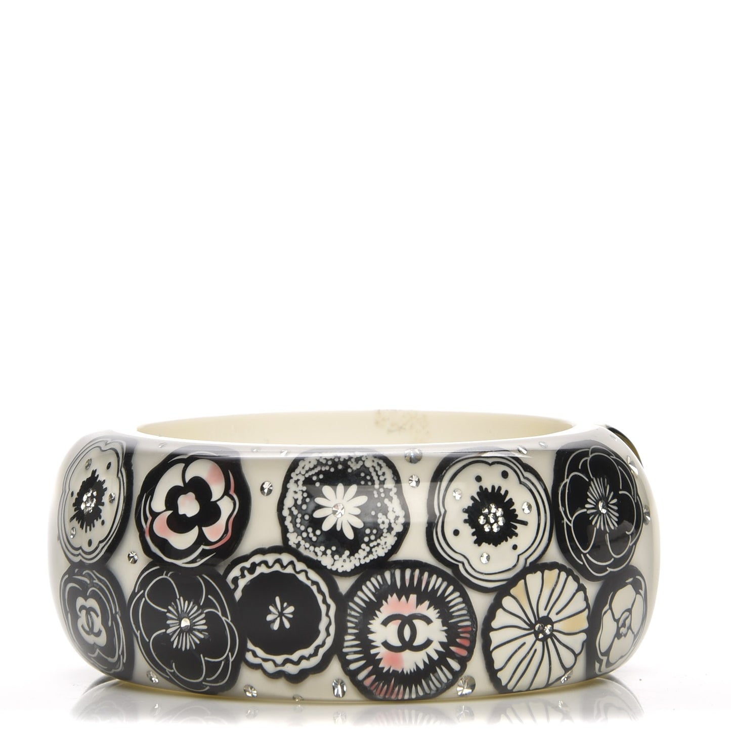 Enamel Crystal CC Bangle Black White