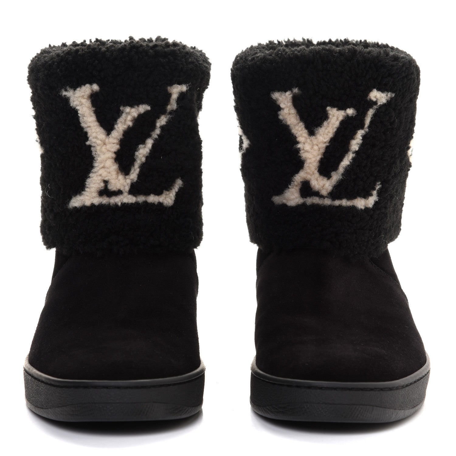 Louis Vuitton Suede Calfskin Shearling Snowdrop Flat Ankle Boot 40 Black 2 of 8