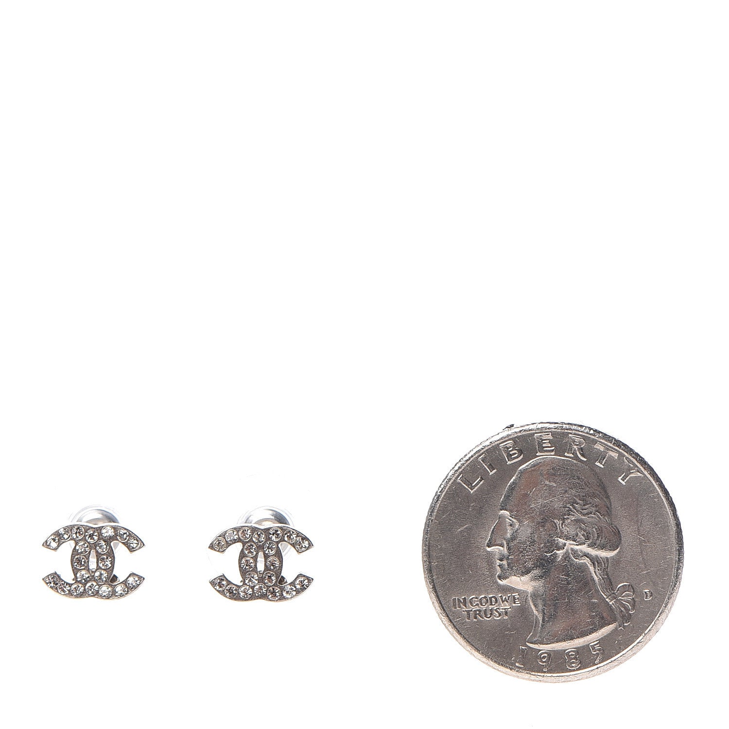 Chanel Crystal Mini Timeless CC Earrings Silver 2 of 5