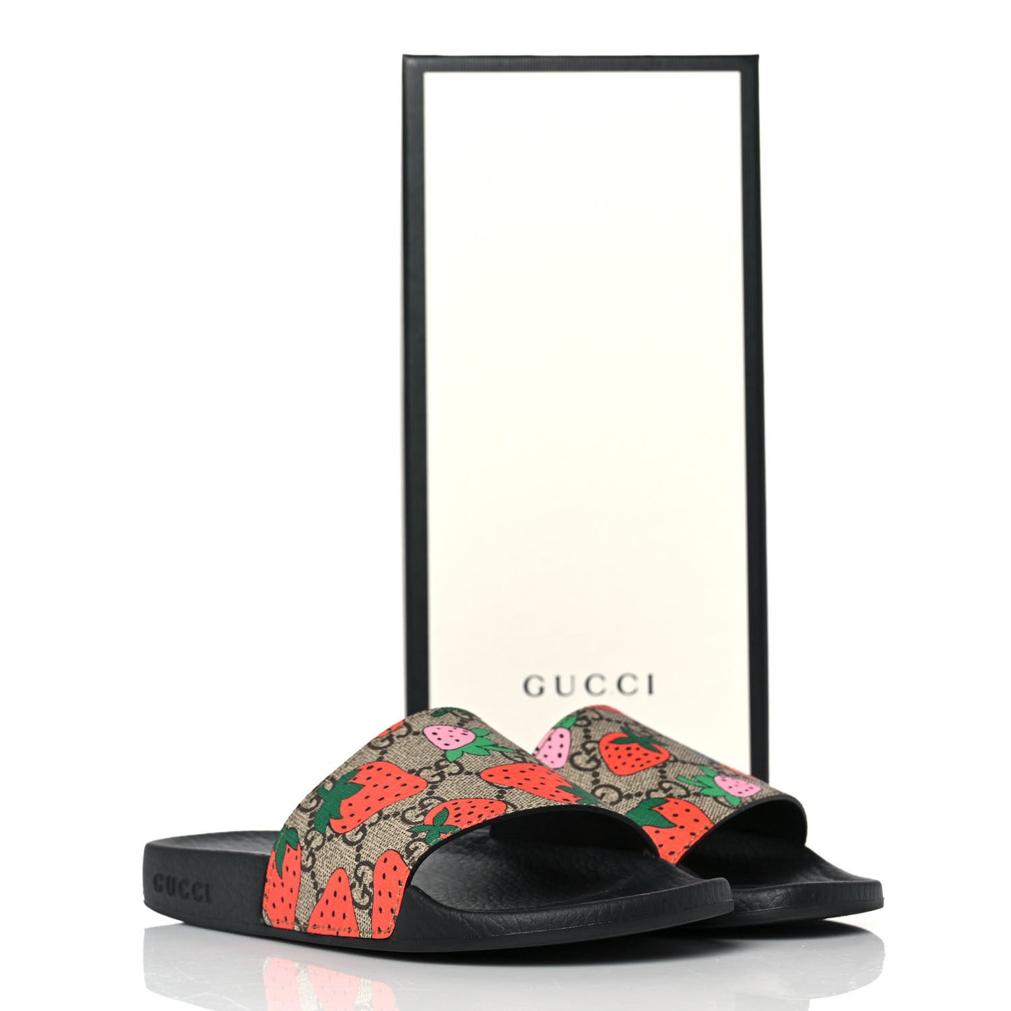 GG Supreme Monogram Strawberry Slide Sandals 36 Beige Multicolor