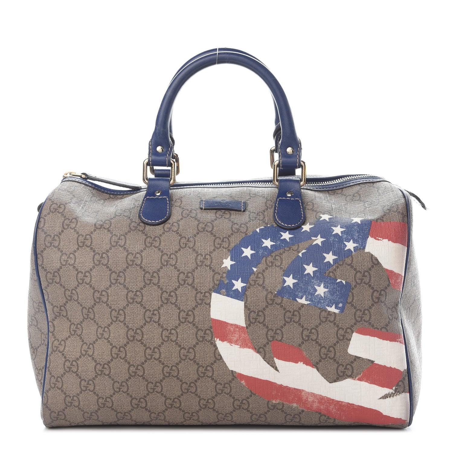 Gucci GG Plus Monogram Medium Boston USA Flag Unicef Duffle Blue 1 of 15