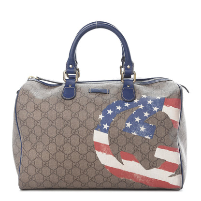 Gucci GG Plus Monogram Medium Boston USA Flag Unicef Duffle Blue 1 of 15