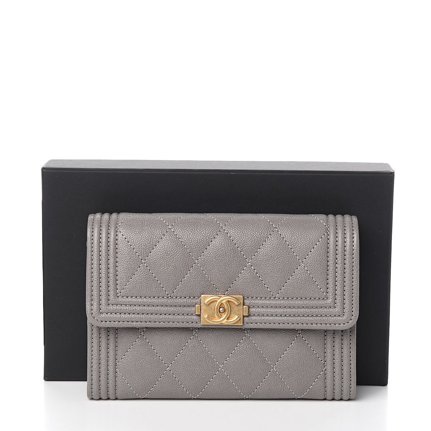Chanel Caviar Quilted Medium Boy Flap Wallet Grey 8 of 8