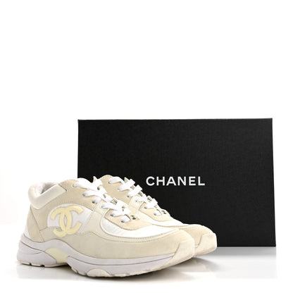 Chanel Suede Calfskin Fabric CC Sneakers 38 White 16 of 16