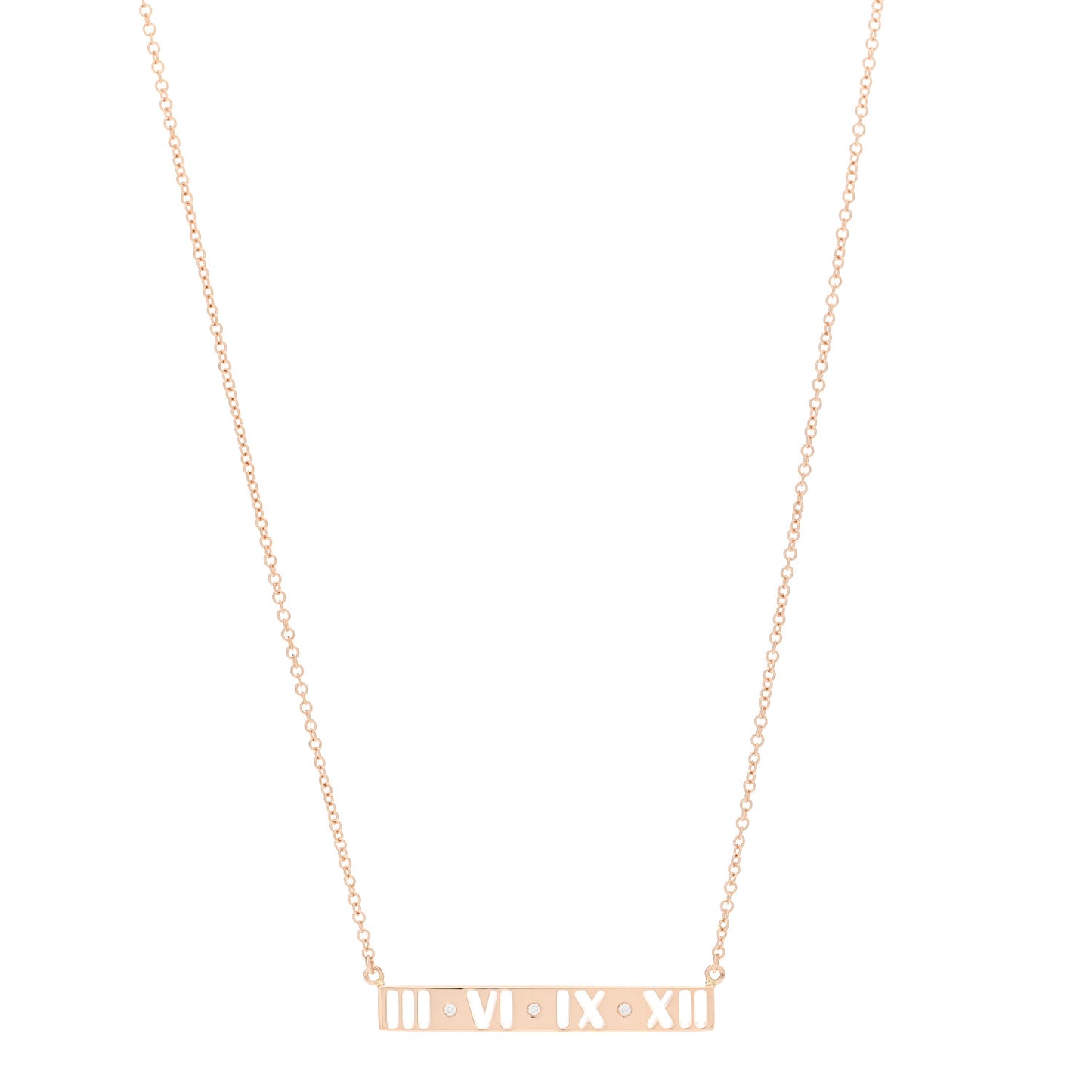 18K Rose Gold Diamond Atlas Pierced Bar Pendant Necklace