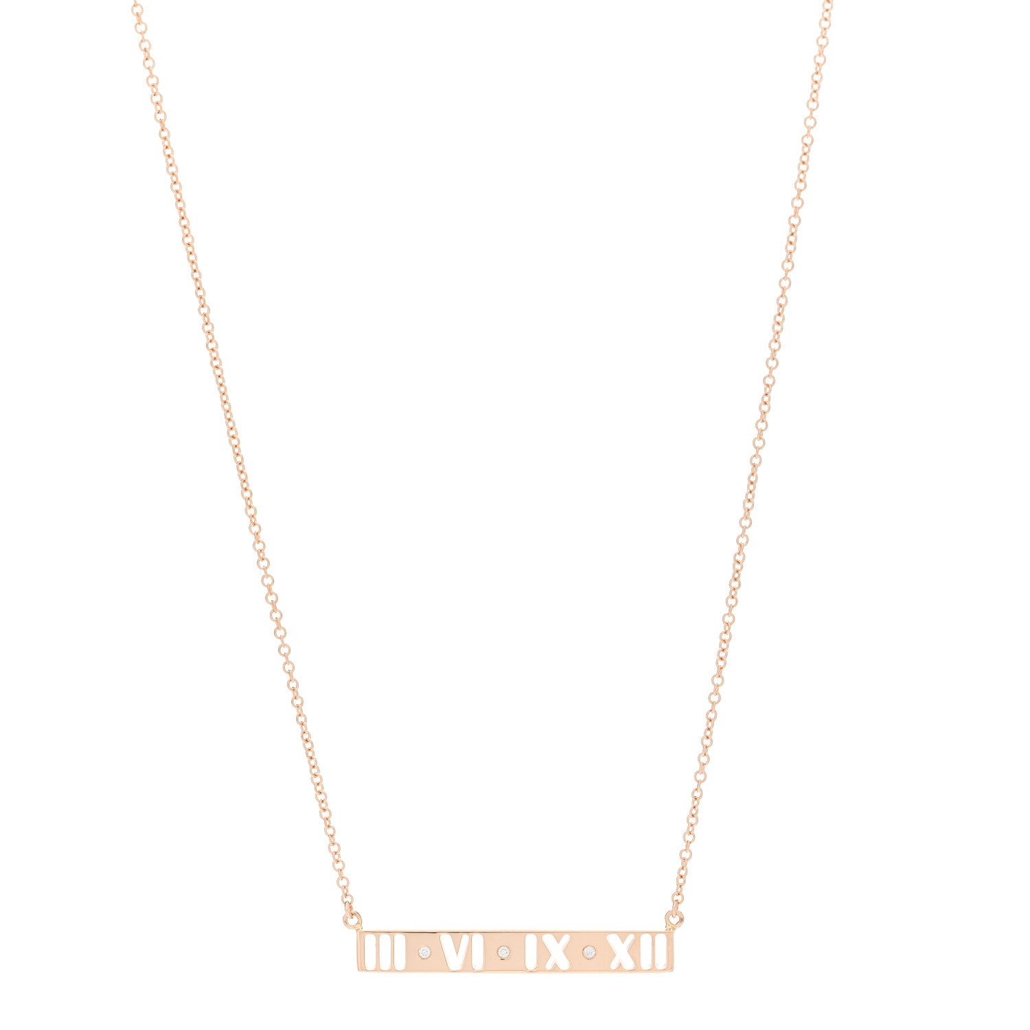 Tiffany 18K Rose Gold Diamond Atlas Pierced Bar Pendant Necklace 1 of 5