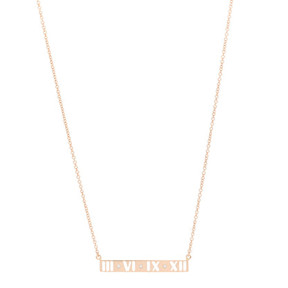 Tiffany 18K Rose Gold Diamond Atlas Pierced Bar Pendant Necklace 1 of 5