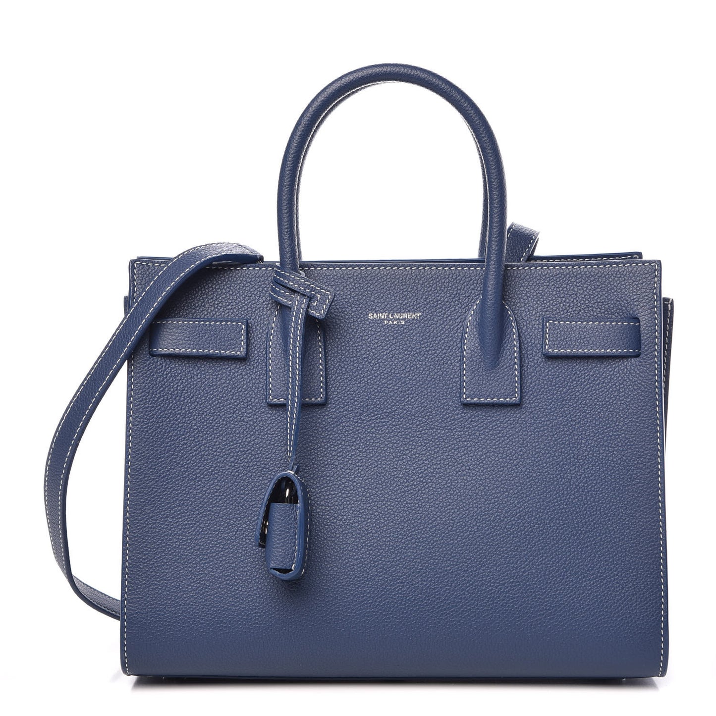 Grained Calfskin Topstitch Baby Sac De Jour Denim