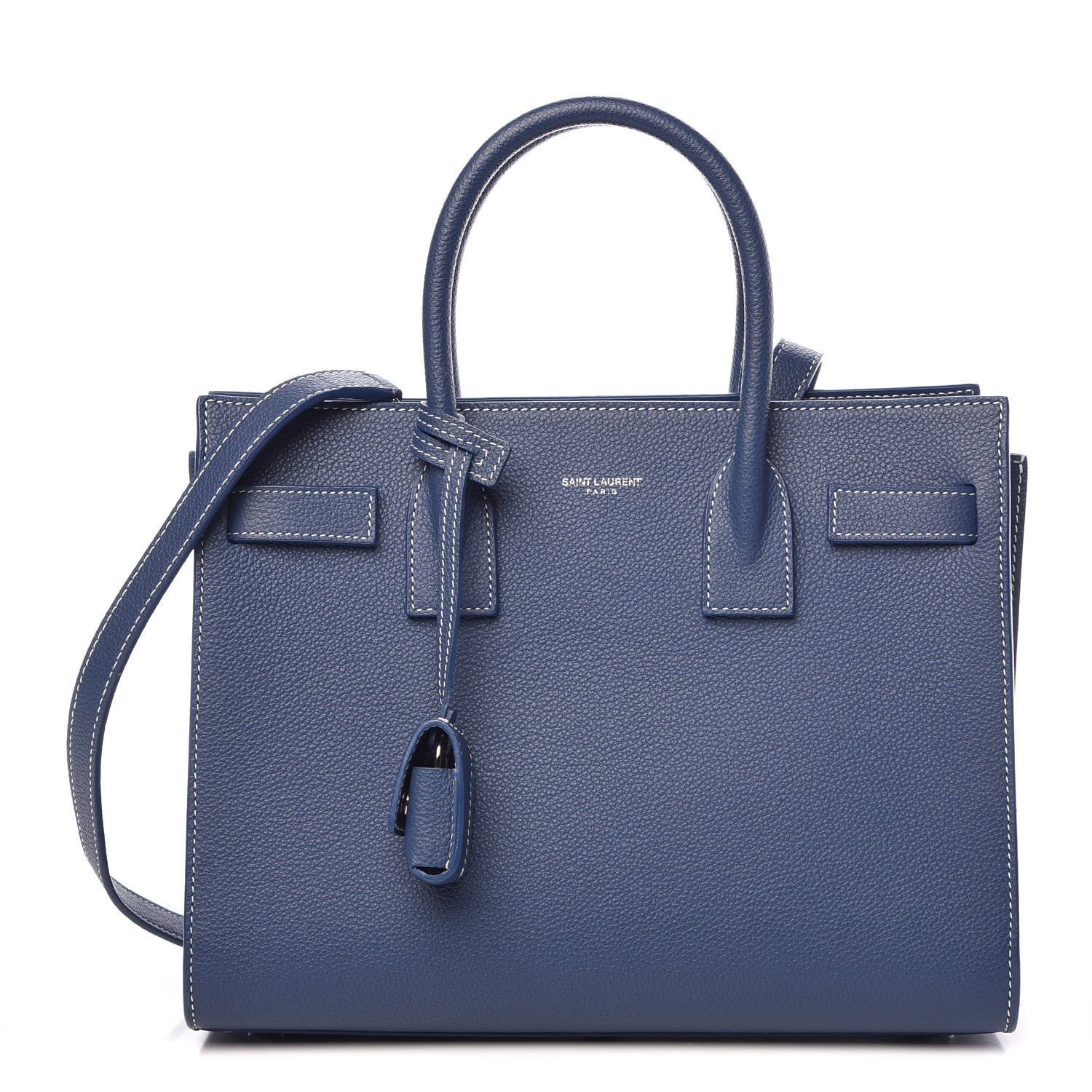 Saint Laurent Grained Calfskin Topstitch Baby Sac De Jour Denim 1 of 15