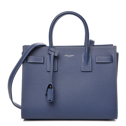 Saint Laurent Grained Calfskin Topstitch Baby Sac De Jour Denim 1 of 15