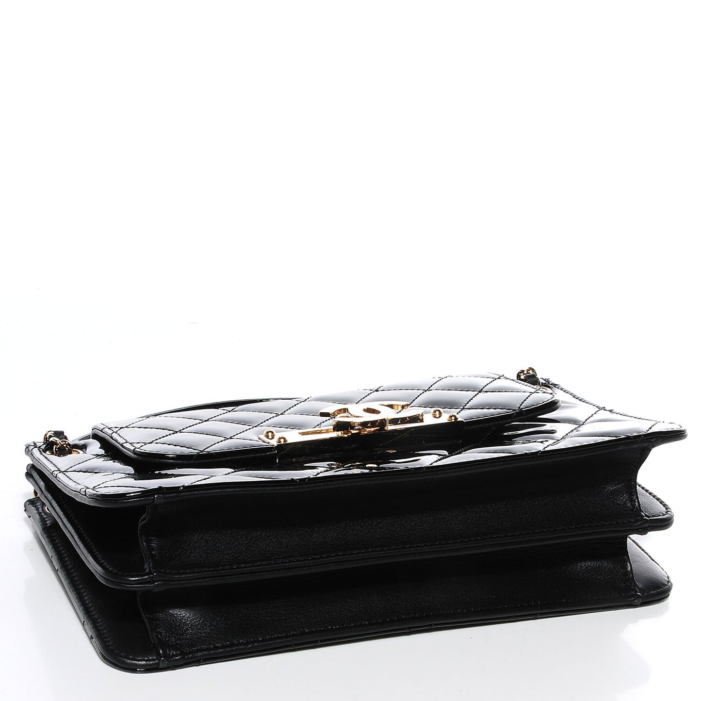 Patent Golden Class Accordion Flap Bag Black