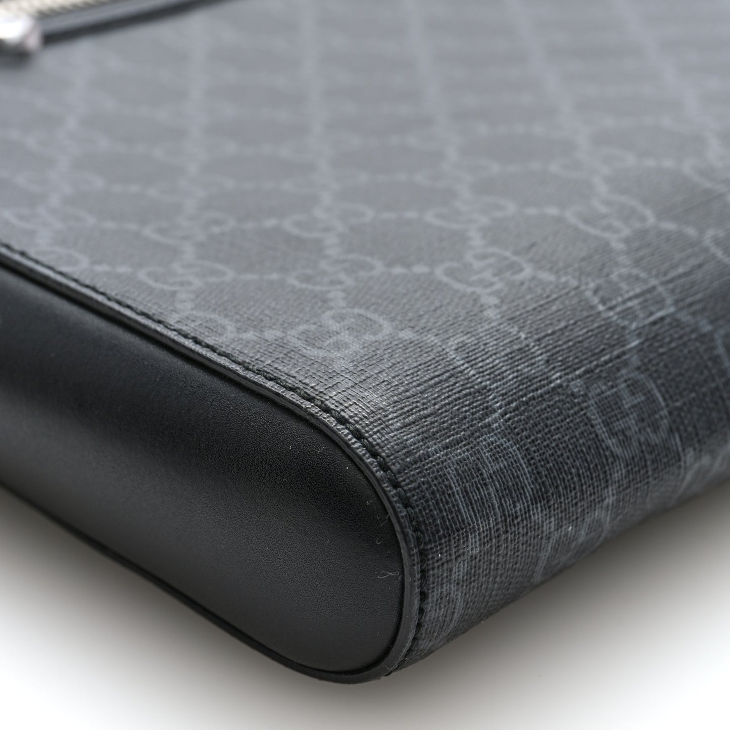 GG Supreme Monogram Appia Calfskin Web Flat Messenger Bag Black Grey Black Grey