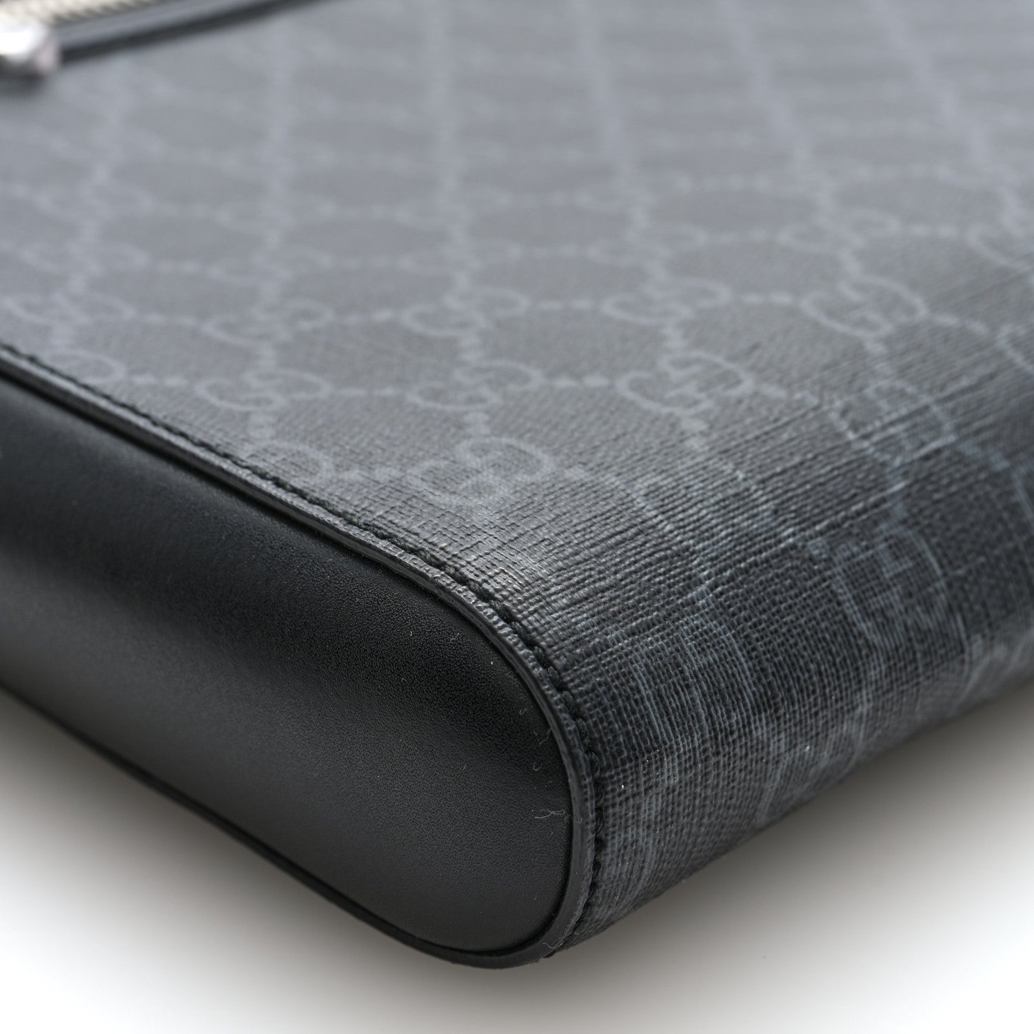 Gucci GG Supreme Monogram Appia Calfskin Web Flat Messenger Bag Black Grey Black Grey 9 of 10