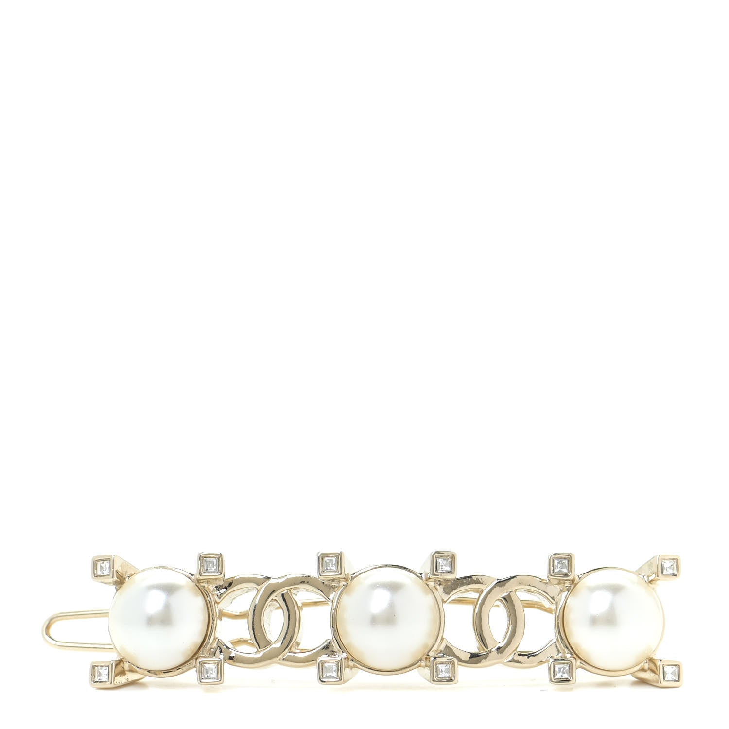 Chanel Pearl Crystal CC Hair Clip Gold 1 of 4