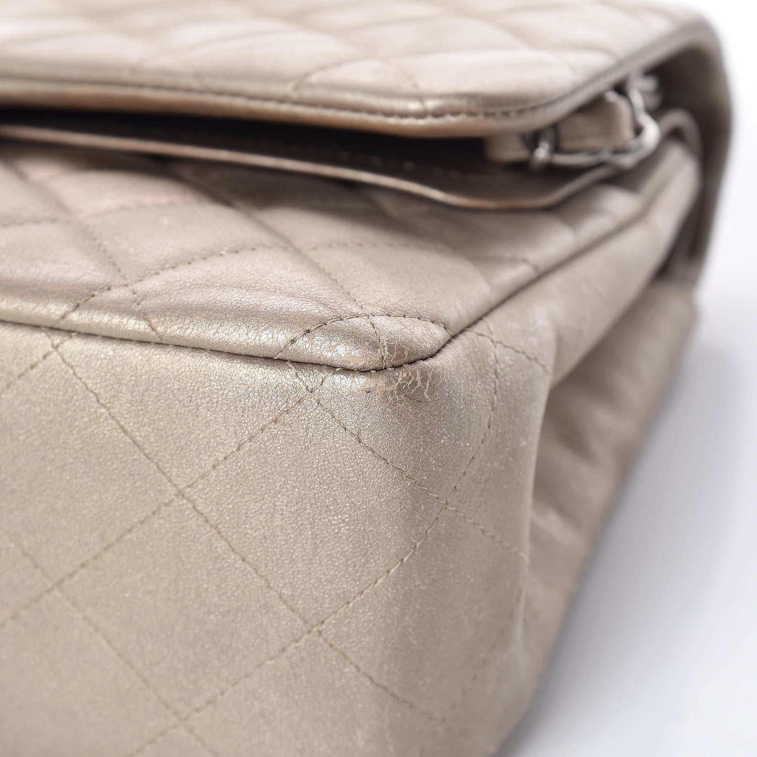 Chanel Metallic Lambskin Quilted Jumbo Double Flap Gold 8 of 15