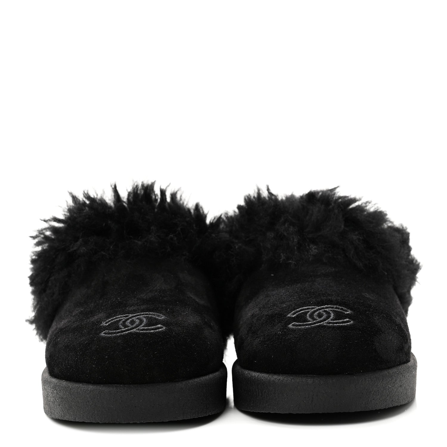 Chanel Suede Shearling CC Cap Toe Mules 36 Black 3 of 10