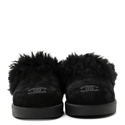 Chanel Suede Shearling CC Cap Toe Mules 36 Black 3 of 10