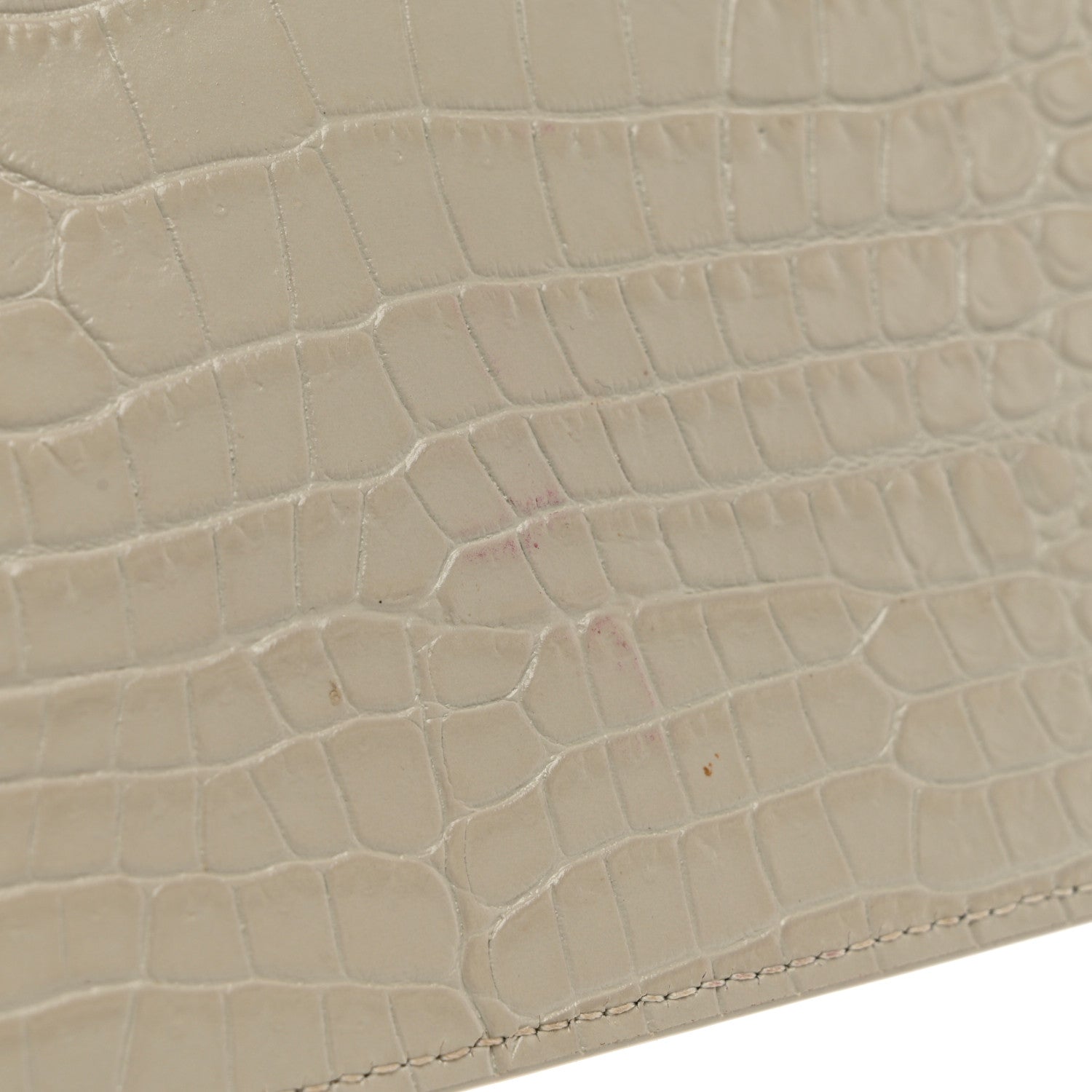 Saint Laurent Calfskin Crocodile Embossed Monogram Uptown Baby Pouch Perle 7 of 7