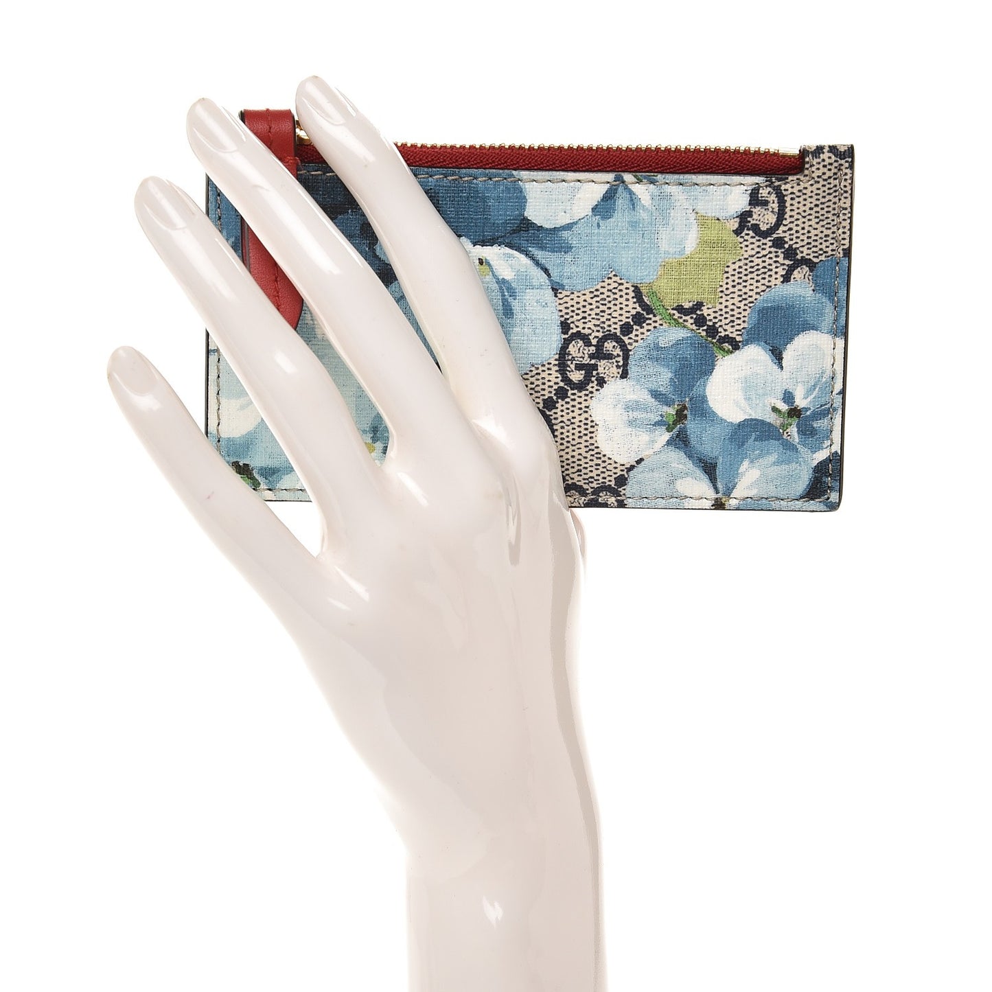GG Supreme Monogram Blooms Coin Case Card Holder Beige Blue Navy Hibiscus Red