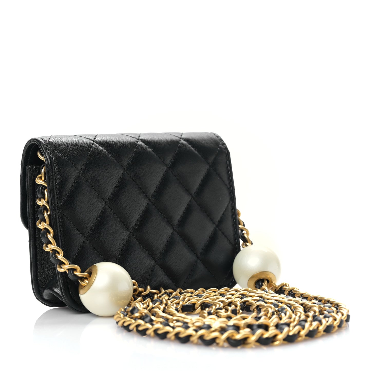 Lambskin Quilted Maxi Pearl Clutch With Chain Black