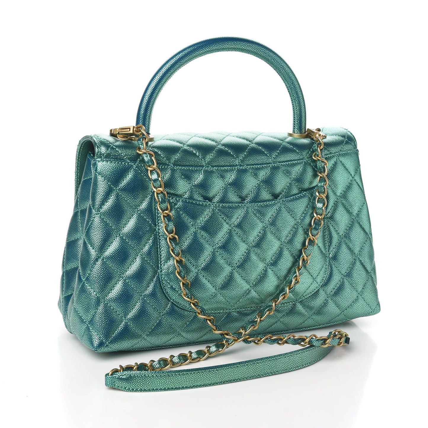 Metallic Caviar Quilted Small Coco Handle Flap Blue
