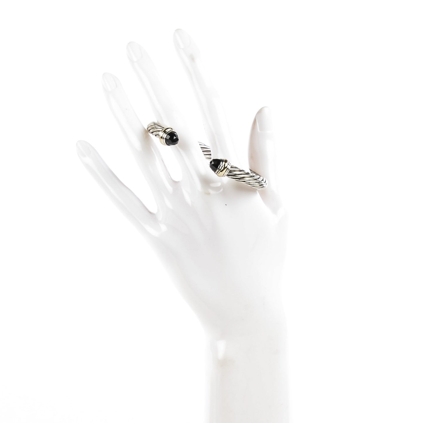 Sterling Silver 14K Yellow Gold Black Onyx 7mm Cable Classics Bracelet