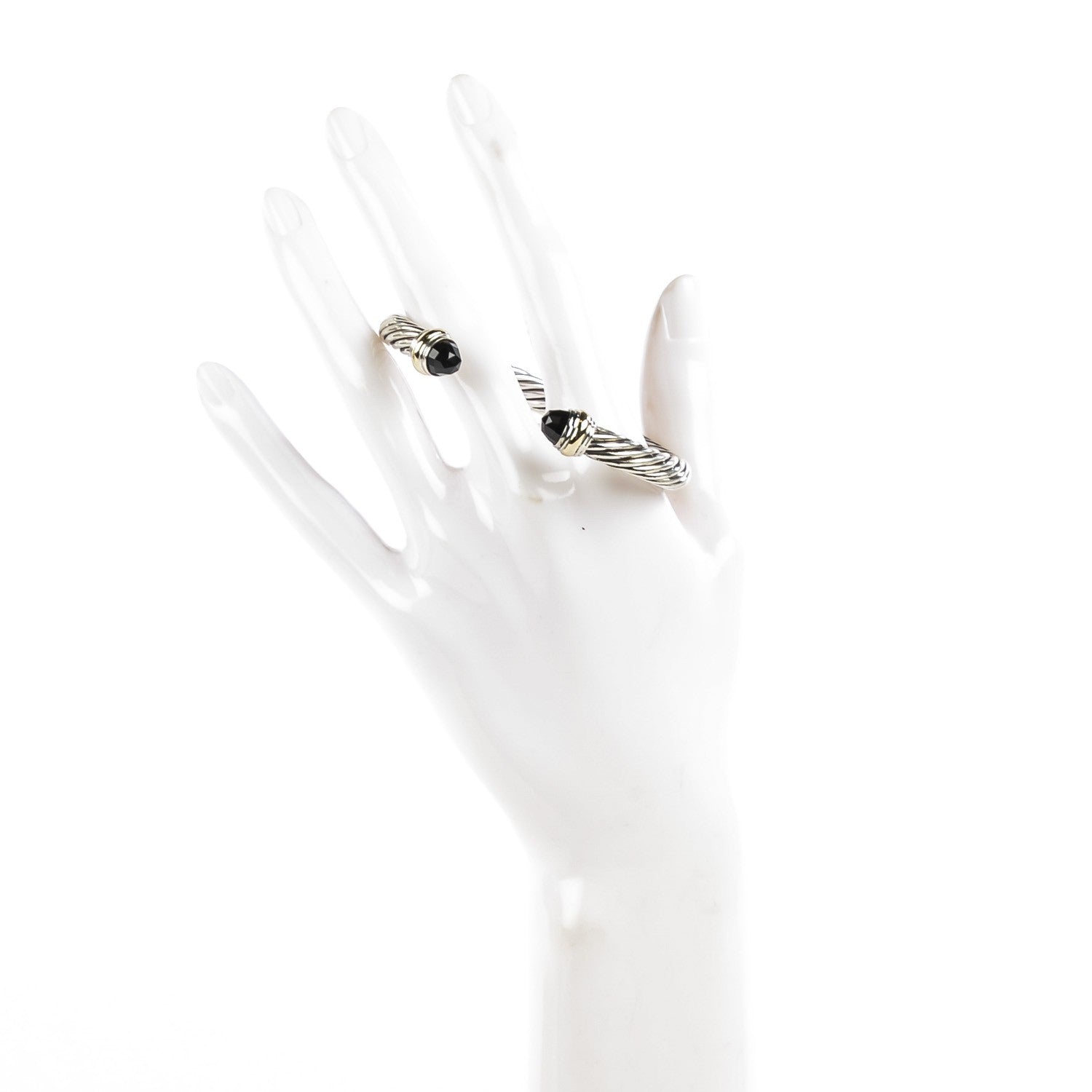David Yurman Sterling Silver 14K Yellow Gold Black Onyx 7mm Cable Classics Bracelet 2 of 5