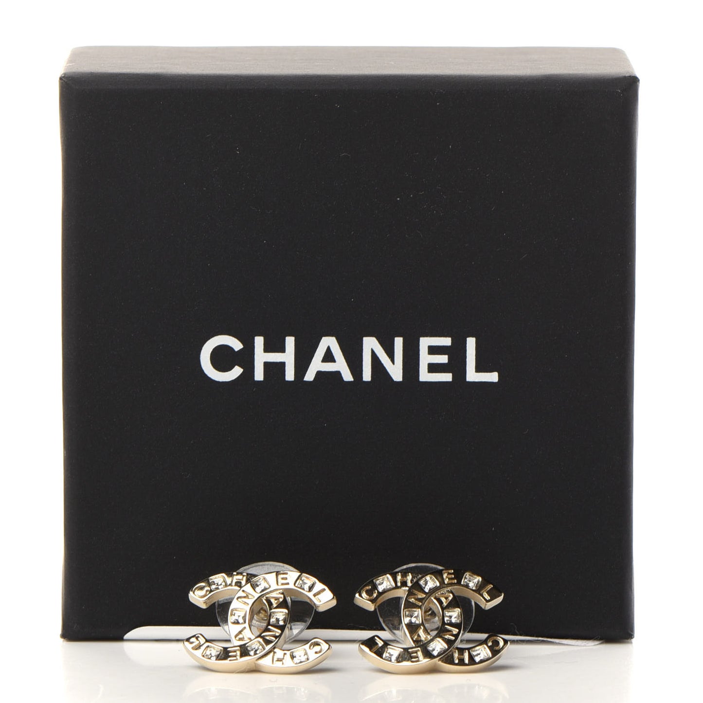 Crystal Metal CC Paris Button Stud Earrings Gold