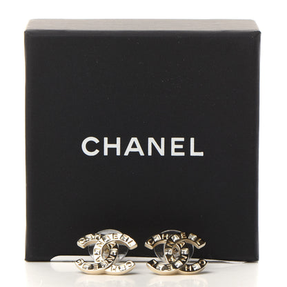 Chanel Crystal Metal CC Paris Button Stud Earrings Gold 5 of 5