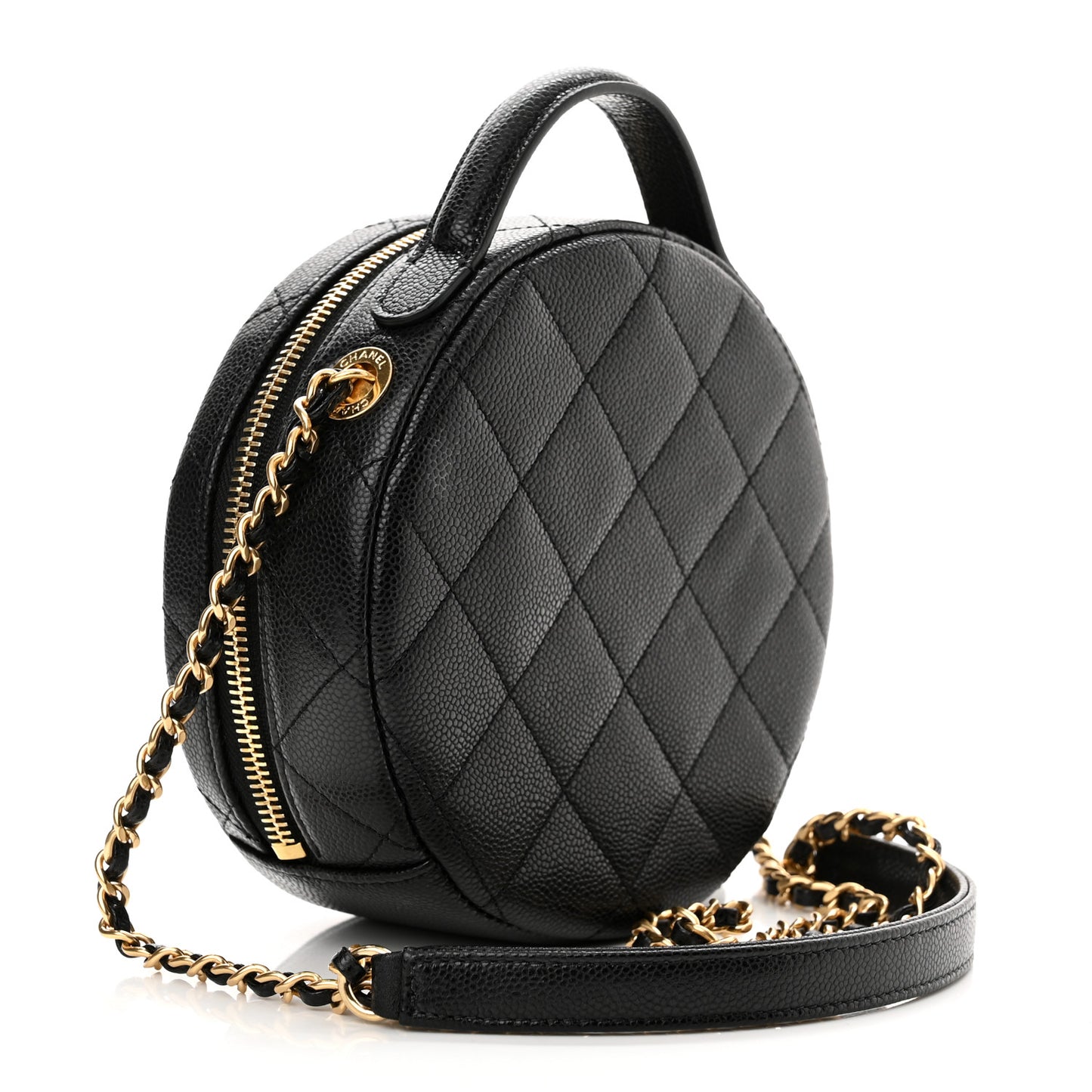 Caviar Quilted Small Round Vanity With Chain Black