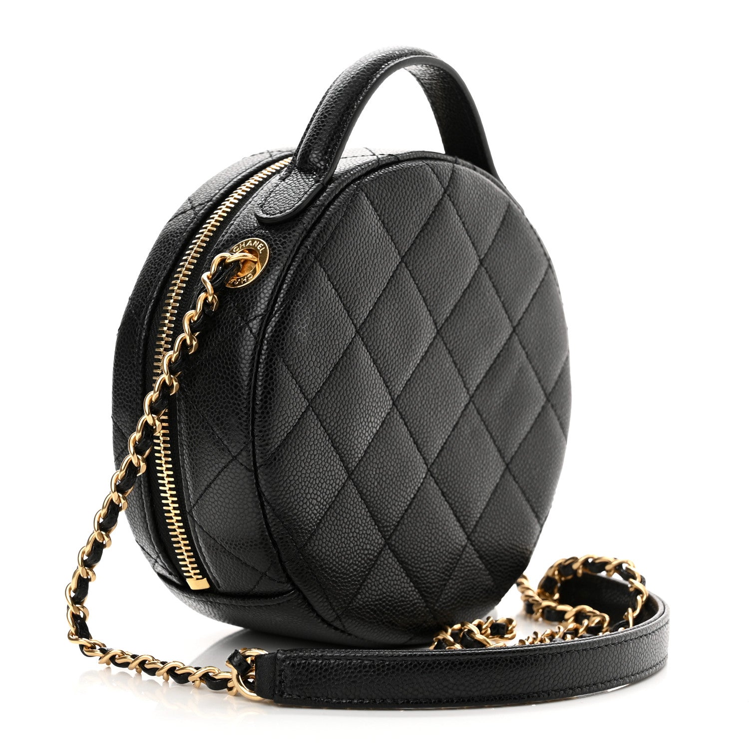 Chanel Caviar Quilted Small Round Vanity With Chain Black 3 of 11