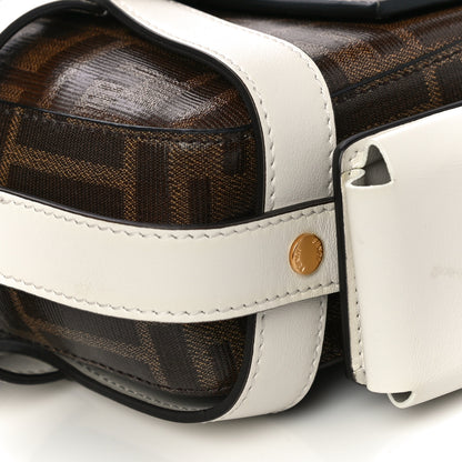 Fendi Glazed Fabric Vitello Century FF 1974 Large Baguette Cage Mogano Panna White Ice 9 of 9