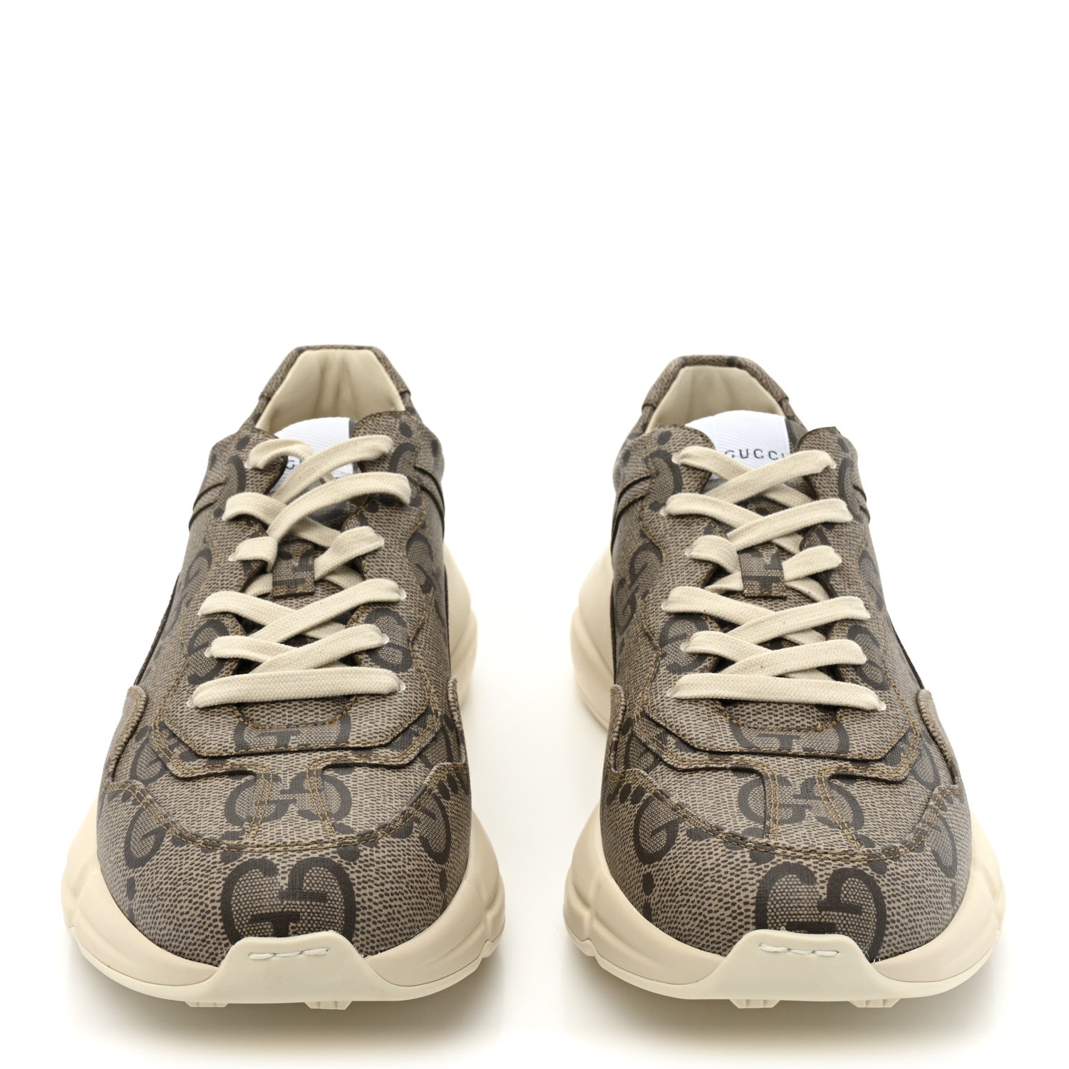 Gucci Maxi GG Supreme Monogram Gucci 100 Mens Rhyton Sneakers 9 Beige Ebony 2 of 10