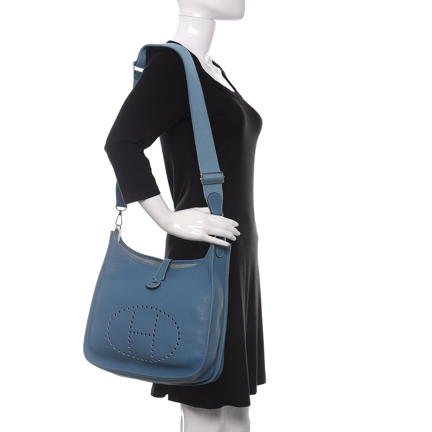 Hermes Taurillon Clemence Evelyne III GM Blue Jean 2 of 9