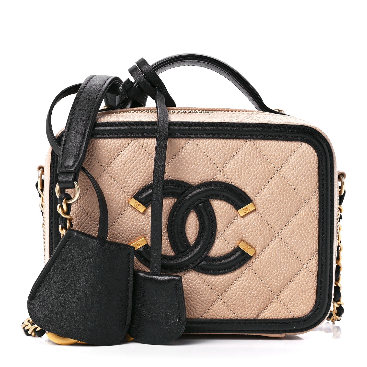 Chanel Caviar Quilted Small CC Filigree Vanity Case Beige Black 1 of 12