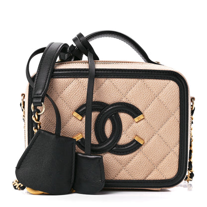 Chanel Caviar Quilted Small CC Filigree Vanity Case Beige Black 1 of 12