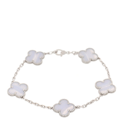 Van Cleef & Arpels 18K White Gold Chalcedony 5 Motifs Vintage Alhambra Bracelet 1 of 5