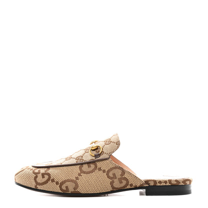 Gucci Monogram Jumbo GG Malaga Kid Womens Princetown Slippers 39 Camel Ebony New Acero Beige 1 of 8