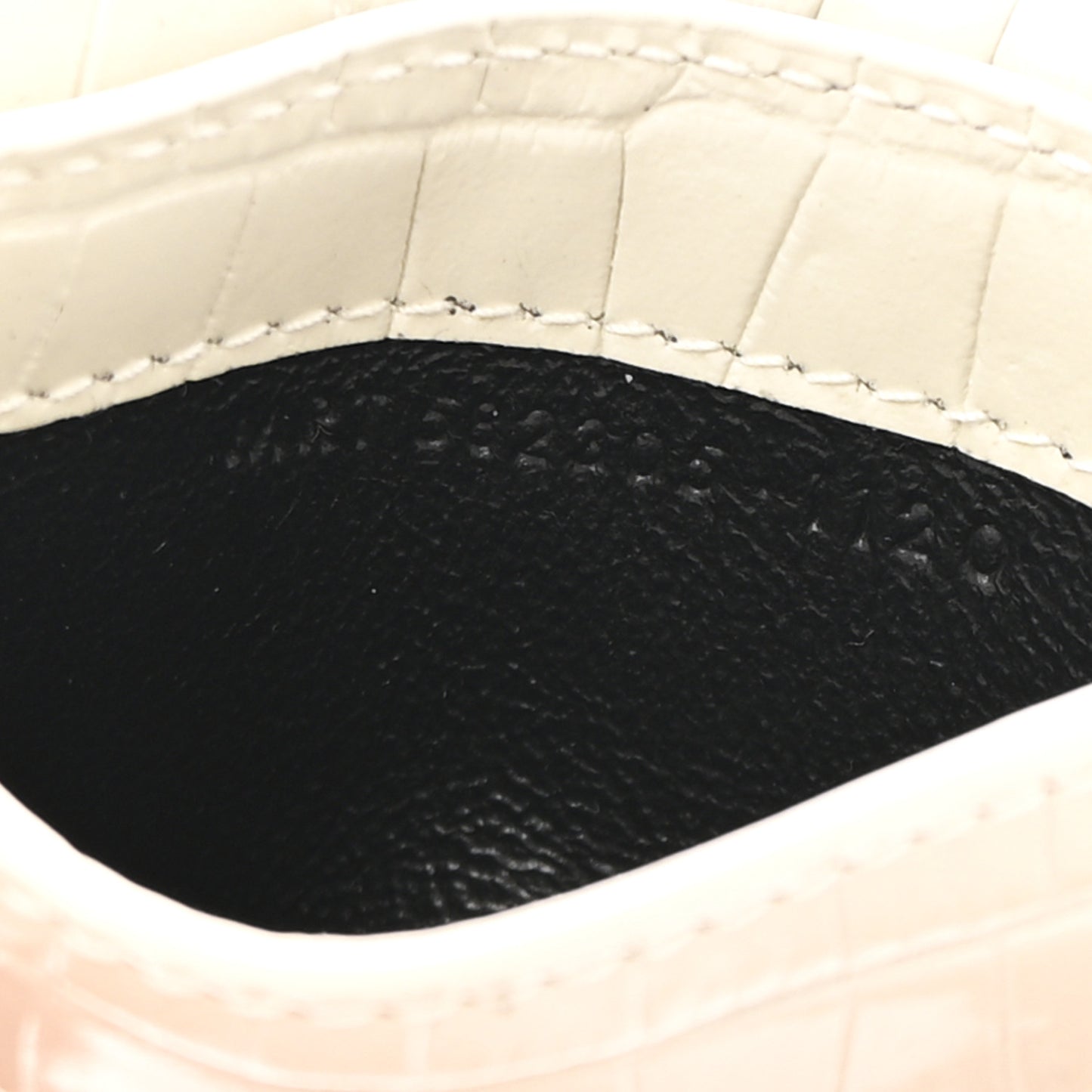 Calfskin Crocodile Embossed Uptown Monogram Card Case Crema Soft