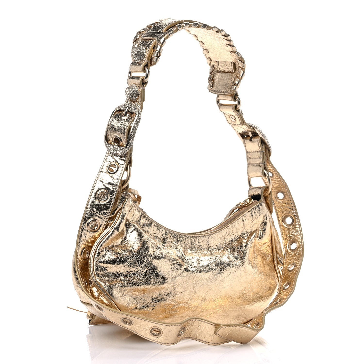 Balenciaga Metallic Agneau Arena Crystal Le Cagole Shoulder Bag XS Light Gold 2 of 8