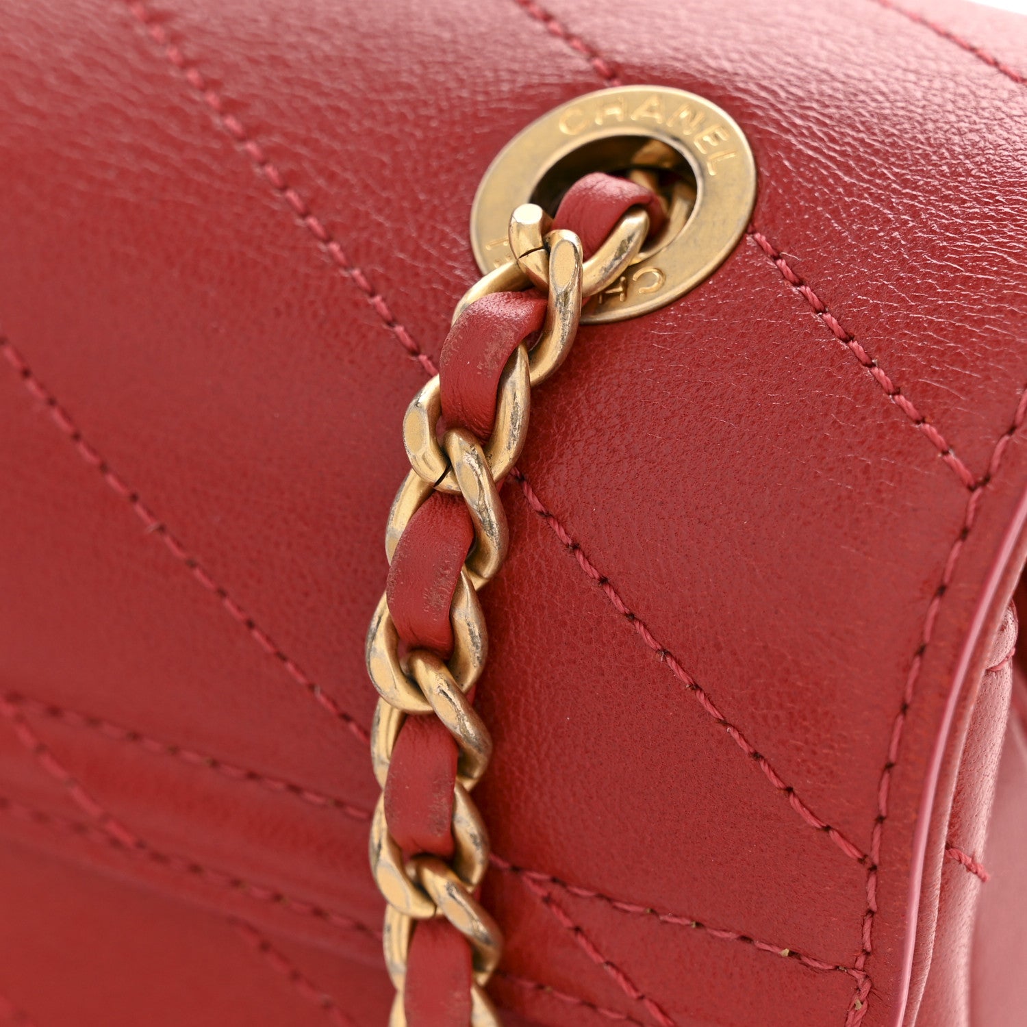 Chanel Lambskin Chevron Stitched Envelope Flap Bag Red 13 of 13