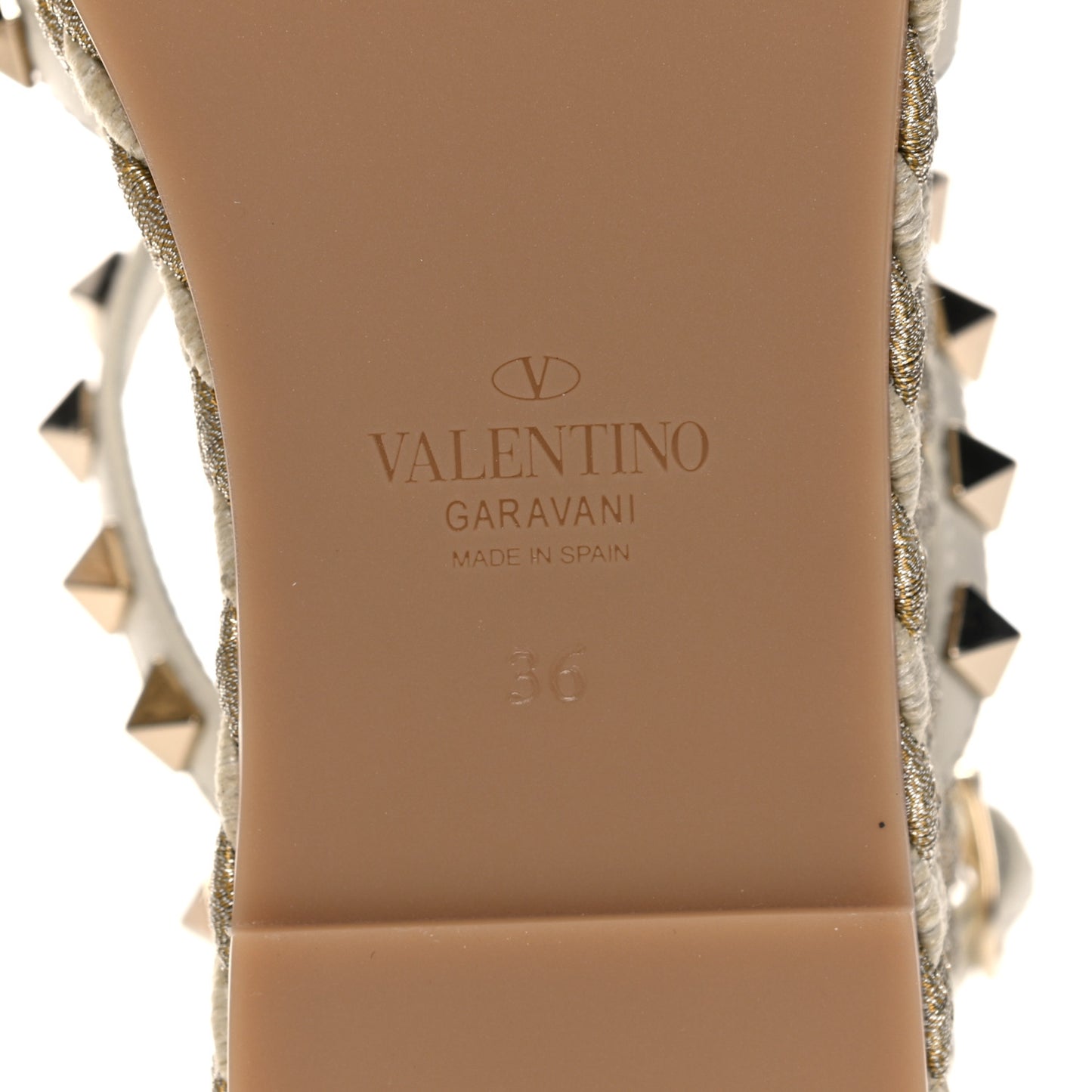 Calfskin Rockstud Ankle Strap Torchon Espadrille Caged 30/55mm Sandals 36 Light Ivory