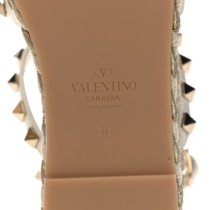 Valentino Garavani Calfskin Rockstud Ankle Strap Torchon Espadrille Caged 30/55mm Sandals 36 Light Ivory 6 of 11